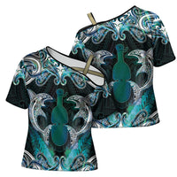 New Zealand Kotiate Weapon Cross Shoulder Shirt Aotearoa Mango Paua Shell Maori Pattern