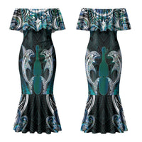 New Zealand Kotiate Weapon Family Matching Mermaid Dress and Hawaiian Shirt Aotearoa Mango Paua Shell Maori Pattern LT22 Mom's Dress Blue - Polynesian Pride
