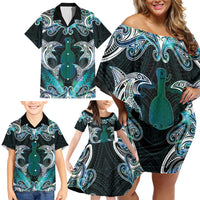 New Zealand Kotiate Weapon Family Matching Off Shoulder Short Dress and Hawaiian Shirt Aotearoa Mango Paua Shell Maori Pattern LT22 - Polynesian Pride