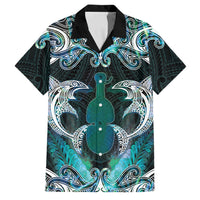 New Zealand Kotiate Weapon Family Matching Off Shoulder Short Dress and Hawaiian Shirt Aotearoa Mango Paua Shell Maori Pattern LT22 Dad's Shirt - Short Sleeve Blue - Polynesian Pride