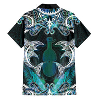 New Zealand Kotiate Weapon Family Matching Off Shoulder Short Dress and Hawaiian Shirt Aotearoa Mango Paua Shell Maori Pattern LT22 Dad's Shirt - Long Sleeve Blue - Polynesian Pride
