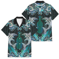 New Zealand Kotiate Weapon Family Matching Short Sleeve Bodycon Dress and Hawaiian Shirt Aotearoa Mango Paua Shell Maori Pattern LT22 Dad's Shirt - Short Sleeve Blue - Polynesian Pride