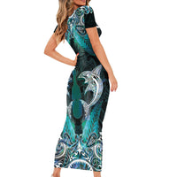 New Zealand Kotiate Weapon Family Matching Short Sleeve Bodycon Dress and Hawaiian Shirt Aotearoa Mango Paua Shell Maori Pattern