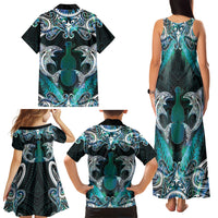 New Zealand Kotiate Weapon Family Matching Tank Maxi Dress and Hawaiian Shirt Aotearoa Mango Paua Shell Maori Pattern