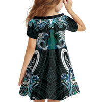 New Zealand Kotiate Weapon Kid Short Sleeve Dress Aotearoa Mango Paua Shell Maori Pattern LT22 - Polynesian Pride