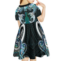 New Zealand Kotiate Weapon Kid Short Sleeve Dress Aotearoa Mango Paua Shell Maori Pattern LT22 - Polynesian Pride