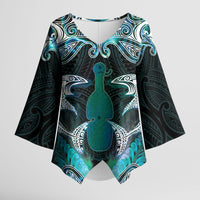 New Zealand Kotiate Weapon Kimono Sleeve Blouse Aotearoa Mango Paua Shell Maori Pattern