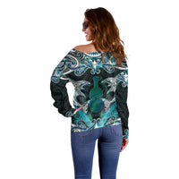 New Zealand Kotiate Weapon Off Shoulder Sweater Aotearoa Mango Paua Shell Maori Pattern