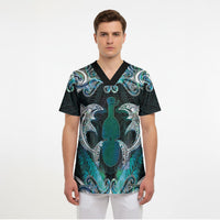New Zealand Kotiate Weapon Scrub Top Aotearoa Mango Paua Shell Maori Pattern