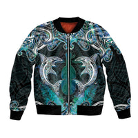 New Zealand Kotiate Weapon Sleeve Zip Bomber Jacket Aotearoa Mango Paua Shell Maori Pattern