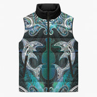 New Zealand Kotiate Weapon Sleeveless Puffer Jacket Aotearoa Mango Paua Shell Maori Pattern