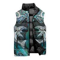 New Zealand Kotiate Weapon Sleeveless Puffer Jacket Aotearoa Mango Paua Shell Maori Pattern
