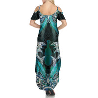 New Zealand Kotiate Weapon Summer Maxi Dress Aotearoa Mango Paua Shell Maori Pattern