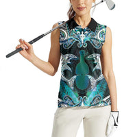 New Zealand Kotiate Weapon Women Sleeveless Polo Shirt Aotearoa Mango Paua Shell Maori Pattern