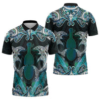 New Zealand Kotiate Weapon Zipper Polo Shirt Aotearoa Mango Paua Shell Maori Pattern LT22 - Polynesian Pride