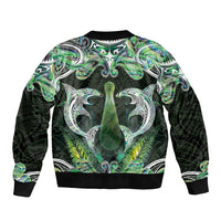 New Zealand Mere Pounamu Weapon Bomber Jacket Aotearoa Mango Paua Shell Maori Pattern