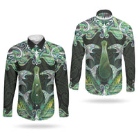 New Zealand Mere Pounamu Weapon Couples Matching Off Shoulder Maxi Dress and Long Sleeve Button Shirt Aotearoa Mango Paua Shell Maori Pattern LT22 - Polynesian Pride