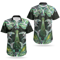 New Zealand Mere Pounamu Weapon Couples Matching Off Shoulder Short Dress and Hawaiian Shirt Aotearoa Mango Paua Shell Maori Pattern LT22 - Polynesian Pride