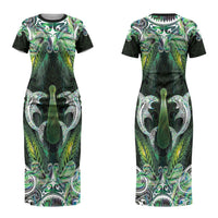 New Zealand Mere Pounamu Weapon Couples Matching Short Sleeve Bodycon Dress and Long Sleeve Button Shirt Aotearoa Mango Paua Shell Maori Pattern LT22 - Polynesian Pride