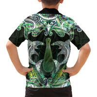 New Zealand Mere Pounamu Weapon Family Matching Long Sleeve Bodycon Dress and Hawaiian Shirt Aotearoa Mango Paua Shell Maori Pattern