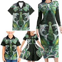 New Zealand Mere Pounamu Weapon Family Matching Long Sleeve Bodycon Dress and Hawaiian Shirt Aotearoa Mango Paua Shell Maori Pattern LT22 - Polynesian Pride