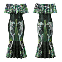 New Zealand Mere Pounamu Weapon Family Matching Mermaid Dress and Hawaiian Shirt Aotearoa Mango Paua Shell Maori Pattern LT22 Mom's Dress Green - Polynesian Pride