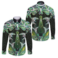 New Zealand Mere Pounamu Weapon Family Matching Mermaid Dress and Hawaiian Shirt Aotearoa Mango Paua Shell Maori Pattern LT22 Dad's Shirt - Long Sleeve Green - Polynesian Pride