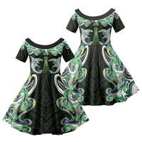 New Zealand Mere Pounamu Weapon Family Matching Mermaid Dress and Hawaiian Shirt Aotearoa Mango Paua Shell Maori Pattern LT22 Daughter's Dress Green - Polynesian Pride