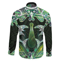 New Zealand Mere Pounamu Weapon Family Matching Off Shoulder Short Dress and Hawaiian Shirt Aotearoa Mango Paua Shell Maori Pattern LT22 Son's Shirt Green - Polynesian Pride