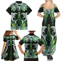 New Zealand Mere Pounamu Weapon Family Matching Summer Maxi Dress and Hawaiian Shirt Aotearoa Mango Paua Shell Maori Pattern LT22 Mom's Dress Green - Polynesian Pride