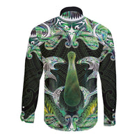 New Zealand Mere Pounamu Weapon Long Sleeve Button Shirt Aotearoa Mango Paua Shell Maori Pattern LT22 - Polynesian Pride
