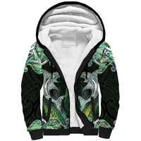 New Zealand Mere Pounamu Weapon Sherpa Hoodie Aotearoa Mango Paua Shell Maori Pattern