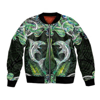 New Zealand Mere Pounamu Weapon Sleeve Zip Bomber Jacket Aotearoa Mango Paua Shell Maori Pattern