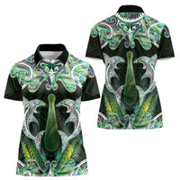 New Zealand Mere Pounamu Weapon Women Polo Shirt Aotearoa Mango Paua Shell Maori Pattern
