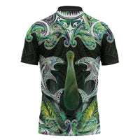 New Zealand Mere Pounamu Weapon Zipper Polo Shirt Aotearoa Mango Paua Shell Maori Pattern LT22 - Polynesian Pride