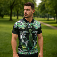 New Zealand Mere Pounamu Weapon Zipper Polo Shirt Aotearoa Mango Paua Shell Maori Pattern LT22 - Polynesian Pride