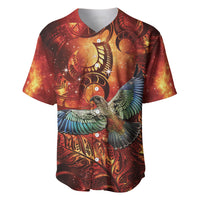 New Zealand Kea Bird Matariki Personalised Baseball Jersey Silver Fern Maori Pattern LT22 Orange - Polynesian Pride
