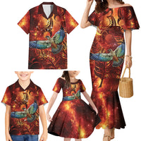 New Zealand Kea Bird Matariki Personalised Family Matching Mermaid Dress and Hawaiian Shirt Silver Fern Maori Pattern