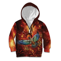 New Zealand Kea Bird Matariki Personalised Kid Hoodie Silver Fern Maori Pattern LT22 Zip Hoodie Orange - Polynesian Pride