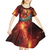New Zealand Kea Bird Matariki Personalised Kid Short Sleeve Dress Silver Fern Maori Pattern LT22 - Polynesian Pride