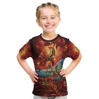 New Zealand Kea Bird Matariki Personalised Kid T Shirt Silver Fern Maori Pattern LT22 Orange - Polynesian Pride
