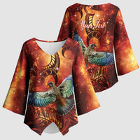 New Zealand Kea Bird Matariki Personalised Kimono Sleeve Blouse Silver Fern Maori Pattern LT22 - Polynesian Pride
