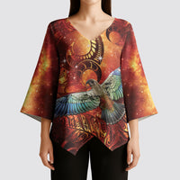 New Zealand Kea Bird Matariki Personalised Kimono Sleeve Blouse Silver Fern Maori Pattern LT22 - Polynesian Pride