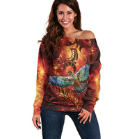 New Zealand Kea Bird Matariki Personalised Off Shoulder Sweater Silver Fern Maori Pattern LT22 Women Orange - Polynesian Pride