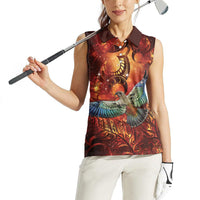 New Zealand Kea Bird Matariki Personalised Women Sleeveless Polo Shirt Silver Fern Maori Pattern