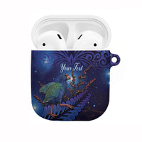 Takahe New Zealand Personalised AirPods Case Harakeke Silver Fern Maori Pattern LT22 Blue - Polynesian Pride