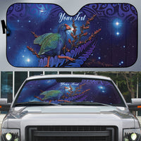 Takahe New Zealand Personalised Auto Sun Shade Harakeke Silver Fern Maori Pattern LT22 Blue - Polynesian Pride
