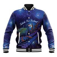 Takahe New Zealand Personalised Baseball Jacket Harakeke Silver Fern Maori Pattern LT22 Unisex Blue - Polynesian Pride