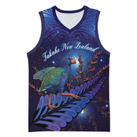 Takahe New Zealand Personalised Basketball Jersey Harakeke Silver Fern Maori Pattern LT22 Unisex Blue - Polynesian Pride