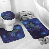 Takahe New Zealand Personalised Bathroom Set Harakeke Silver Fern Maori Pattern LT22 Mat Set Only (3 pcs) One Size Blue - Polynesian Pride